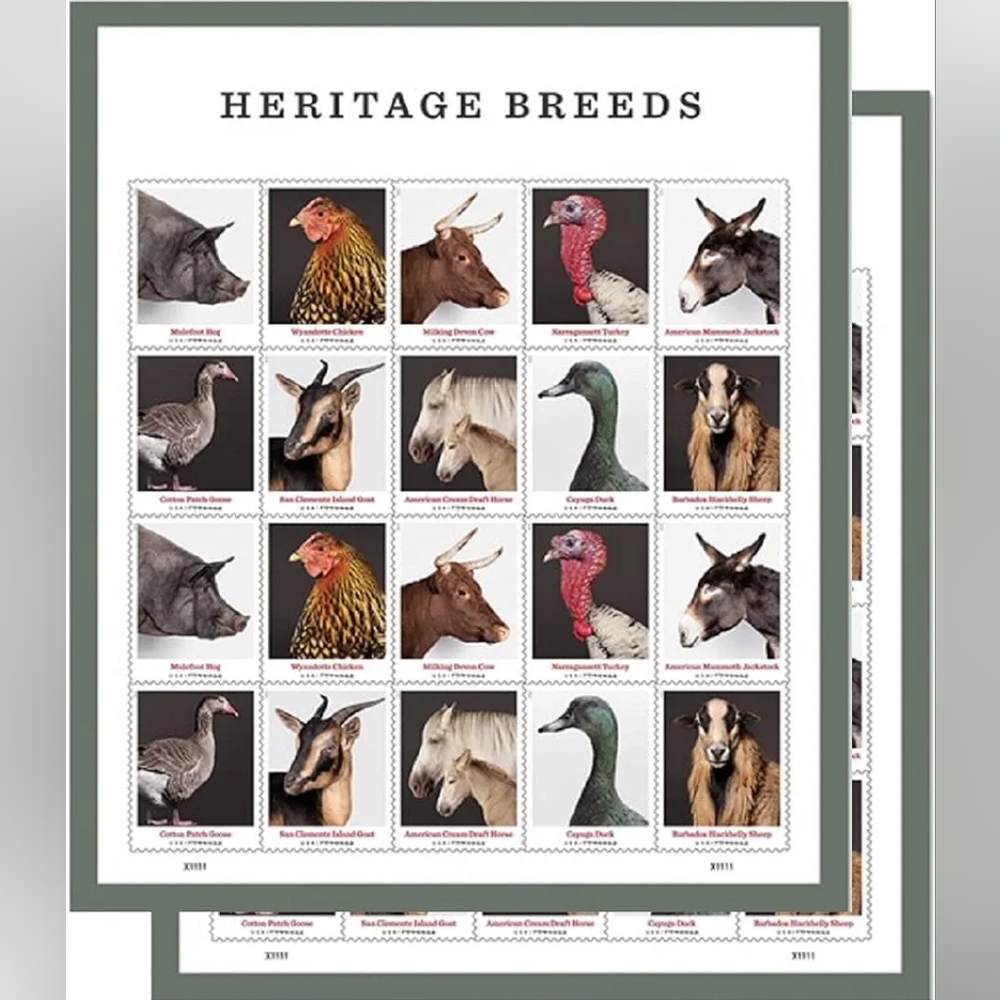100 Heritage Breeds 2021 Forever Postage Stamps US Postal USPS Farm Animals Mail